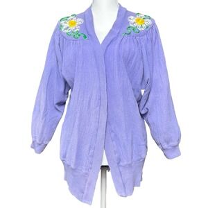 Vintage Floral Applique Cardigan Purple Cottagecore USA Peter Popovitch M